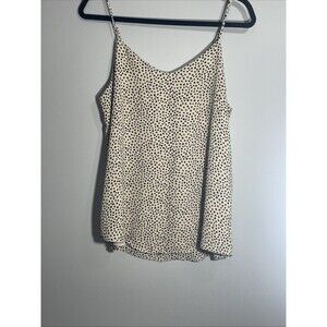 Pink Rose Tank Top Women's Size Large Tan Black Polka Dots Spaghetti Strap